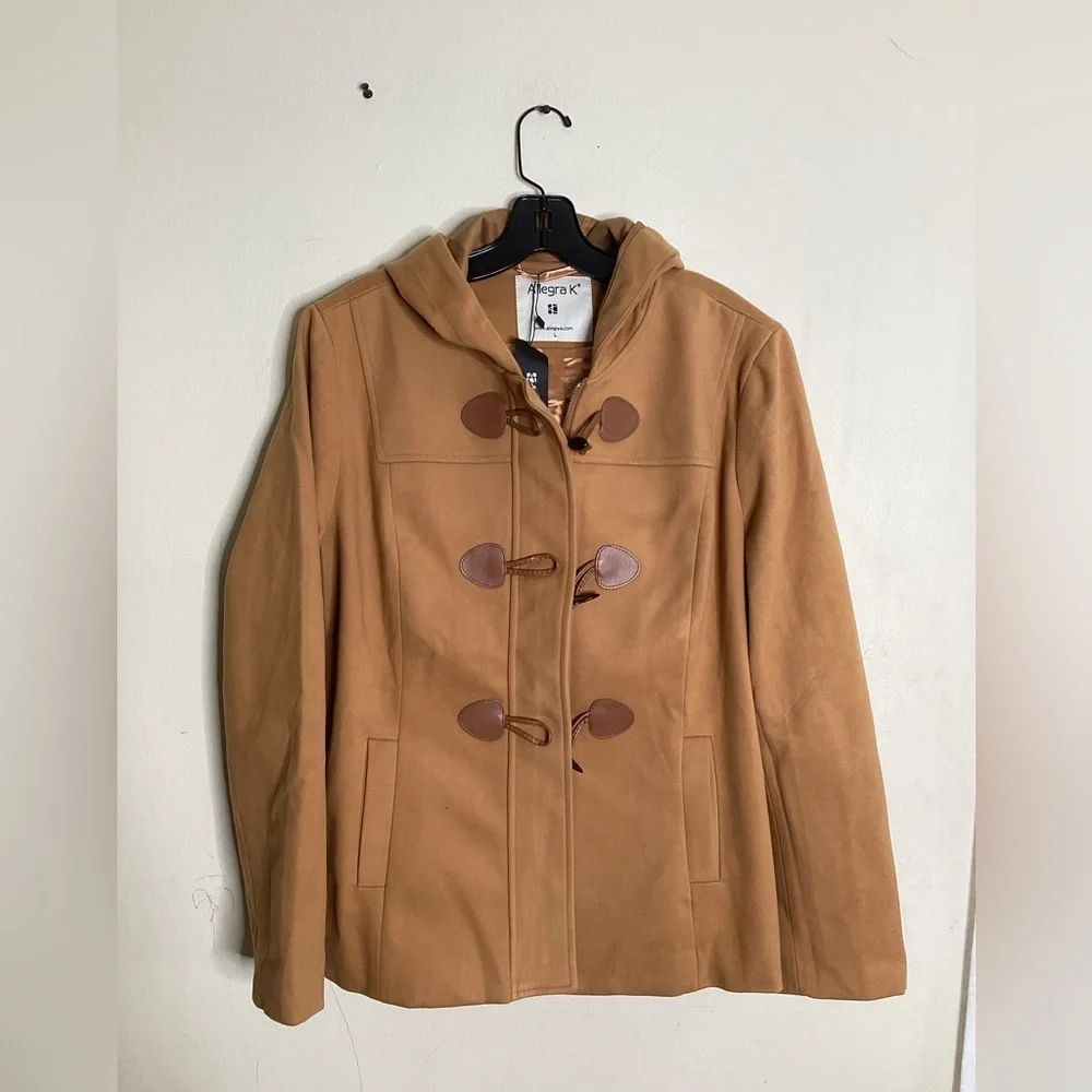 Allegra K Women's Casual Winter Outwear Hooded Button Peacoat Toggle Duffle Coat